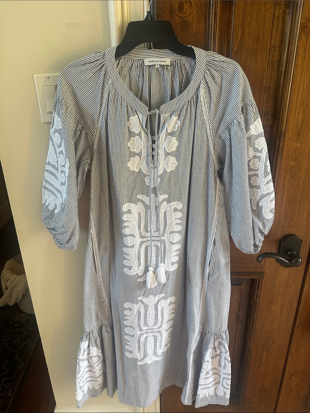 Endless Rose Blue and White Striped Embroidered Dress NWOT Sz Small